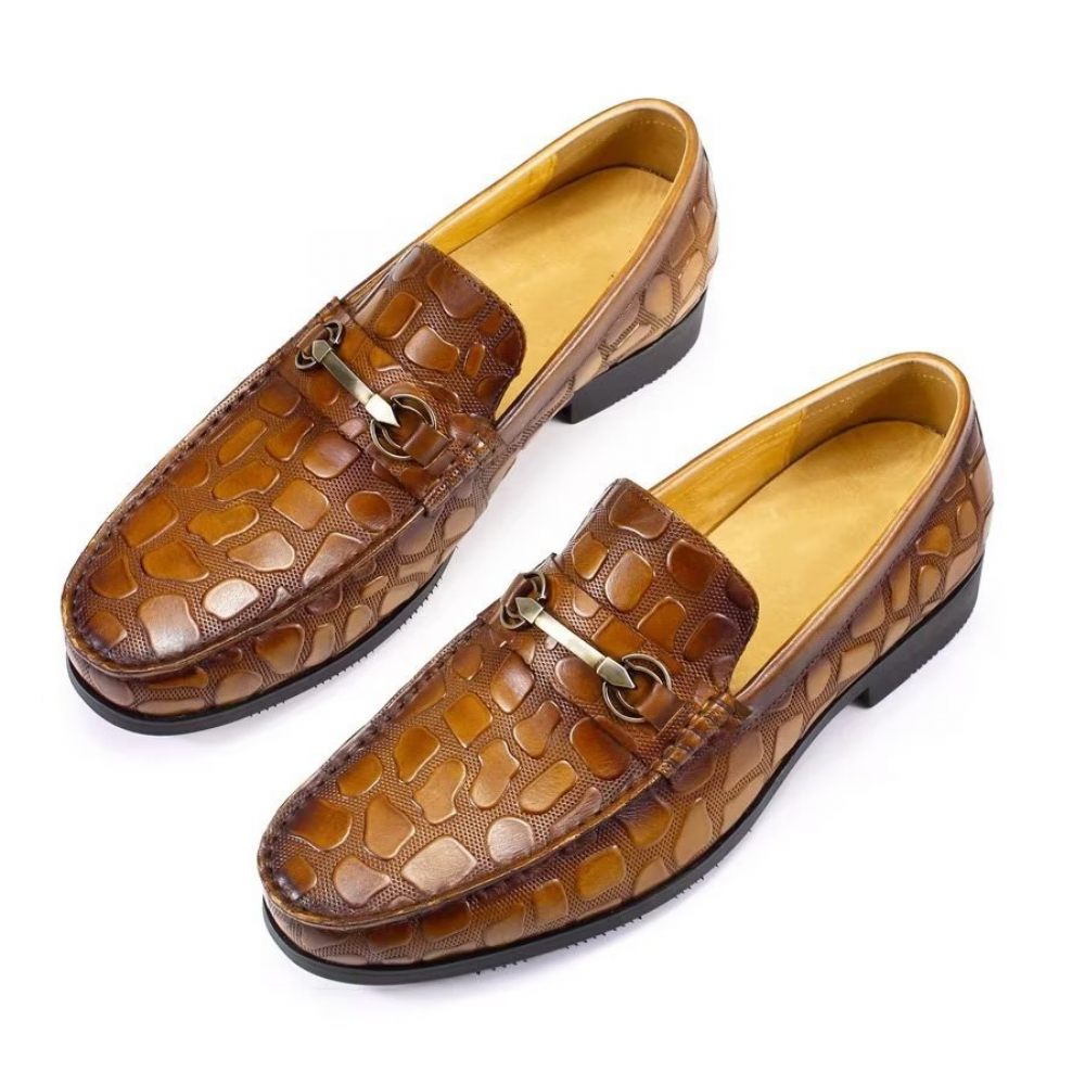 Mocassins Pour Hommes À Enfiler Élégants Cuir Crocodile Exotique - Brun