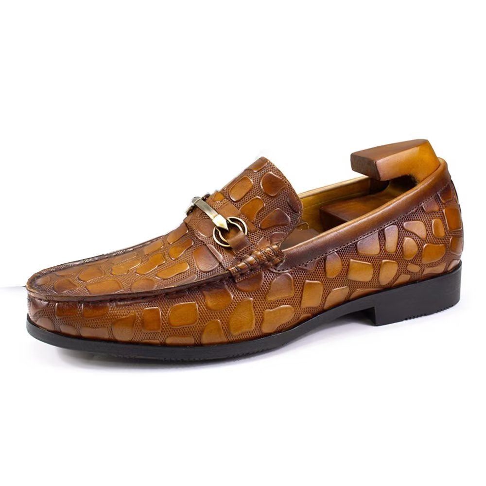 Mocassins Pour Hommes À Enfiler Élégants Cuir Crocodile Exotique - Brun