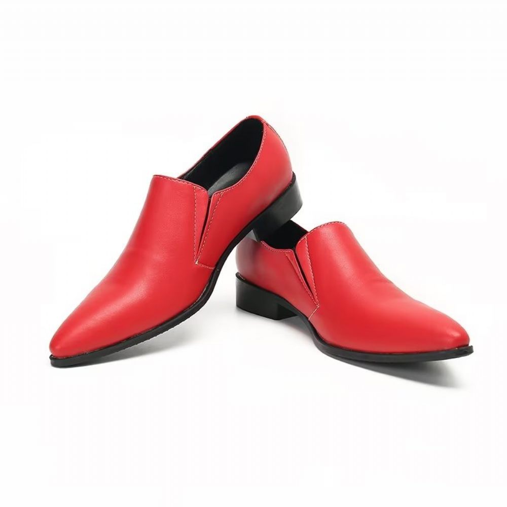 Mocassins Pour Hommes À Enfiler Élégants Cuir Lisse Luxe - Rouge