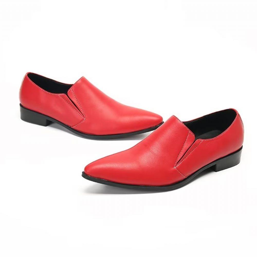 Mocassins Pour Hommes À Enfiler Élégants Cuir Lisse Luxe - Rouge