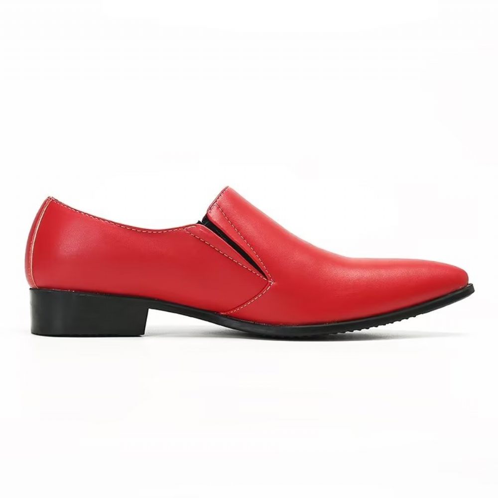 Mocassins Pour Hommes À Enfiler Élégants Cuir Lisse Luxe - Rouge