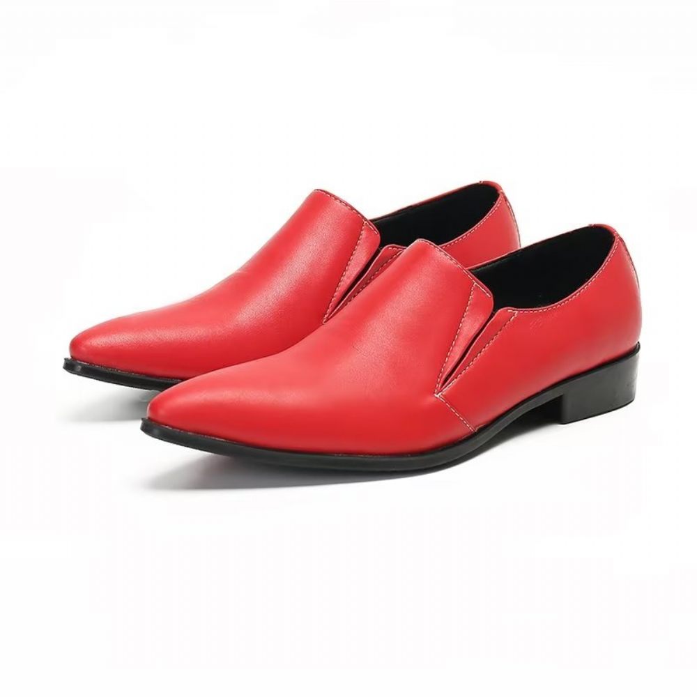 Mocassins Pour Hommes À Enfiler Élégants Cuir Lisse Luxe - Rouge