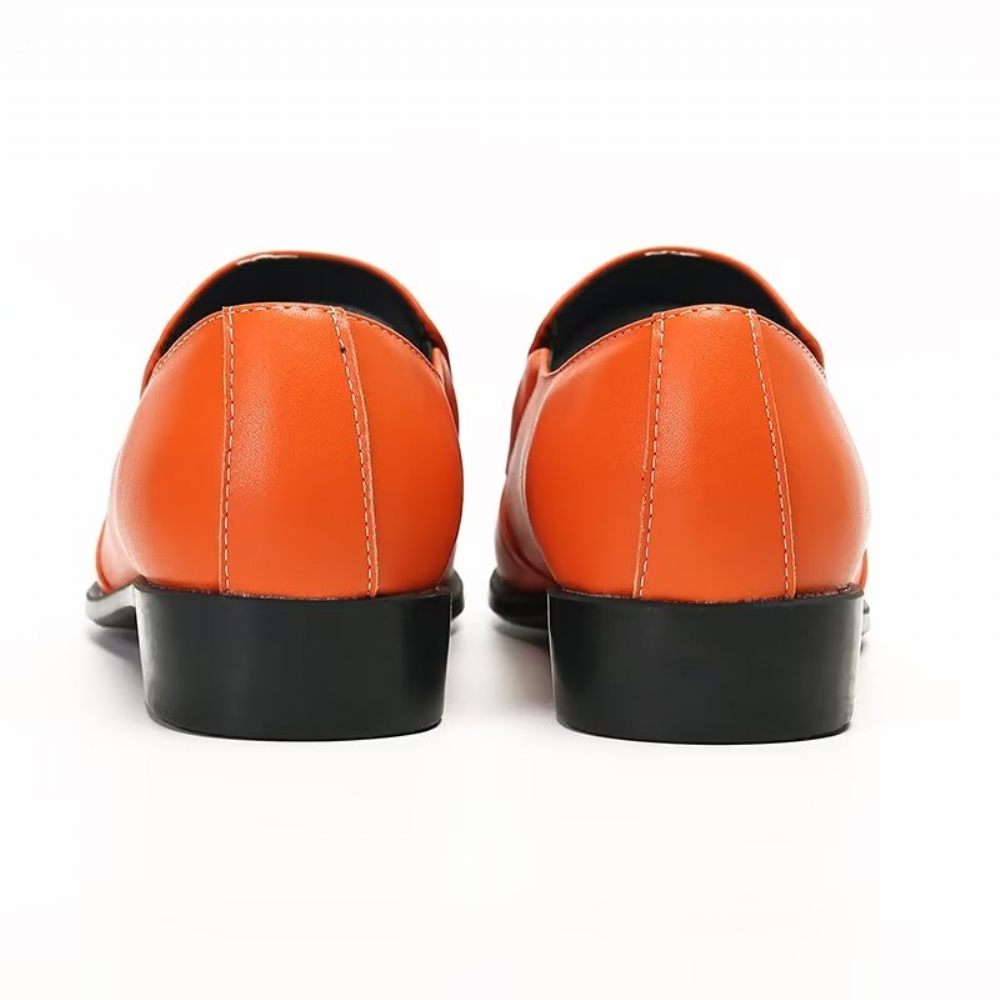 Mocassins Pour Hommes À Enfiler Élégants Cuir Lisse Luxe - Orange