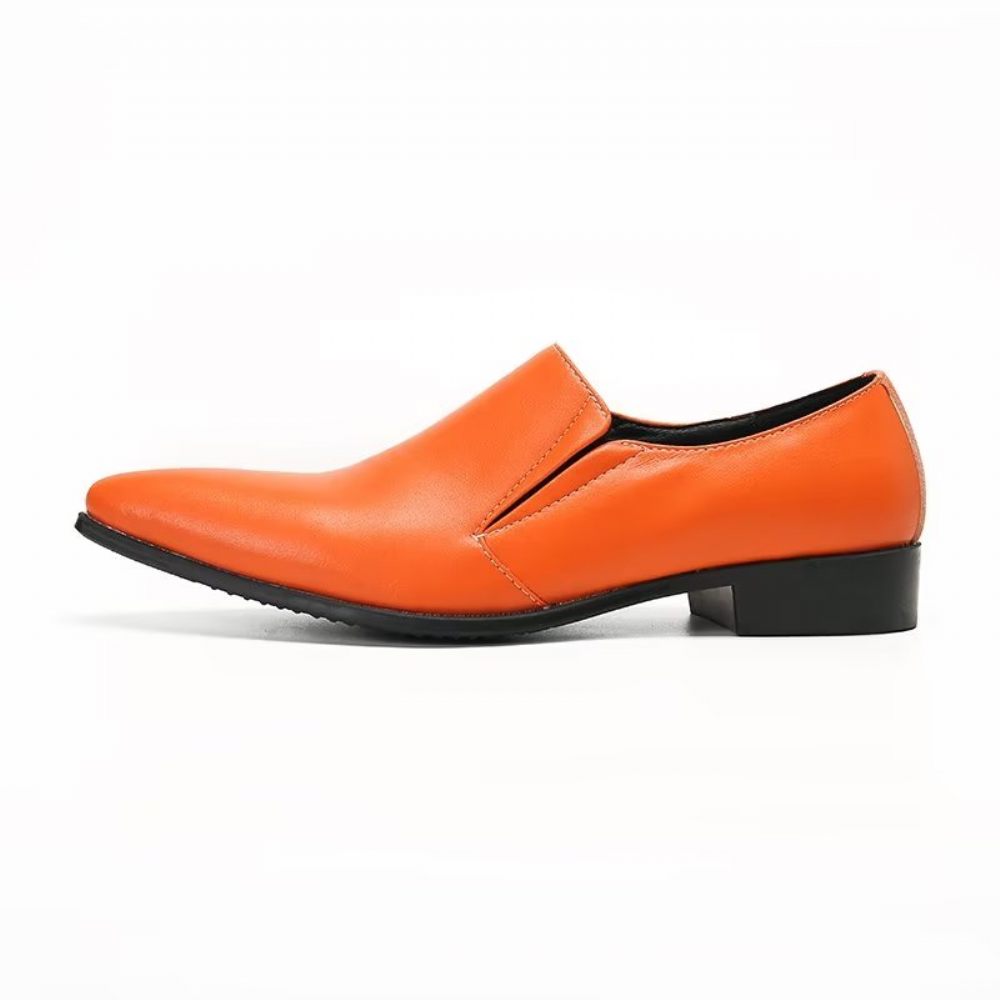 Mocassins Pour Hommes À Enfiler Élégants Cuir Lisse Luxe - Orange