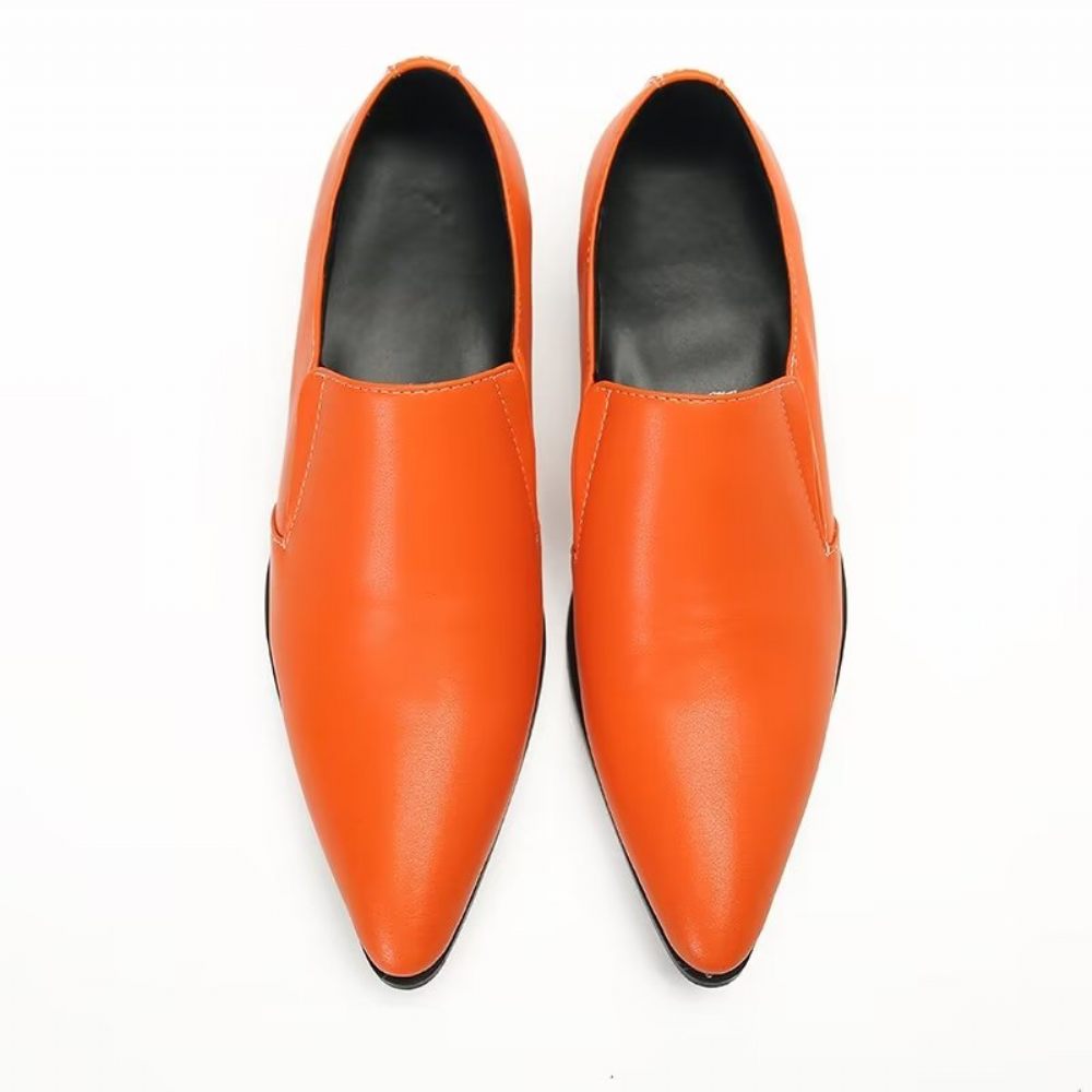 Mocassins Pour Hommes À Enfiler Élégants Cuir Lisse Luxe - Orange