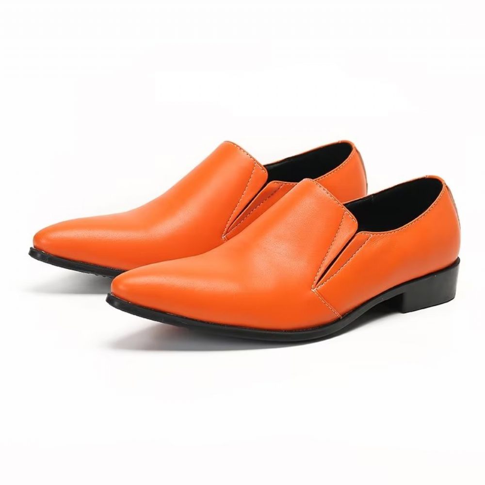 Mocassins Pour Hommes À Enfiler Élégants Cuir Lisse Luxe - Orange