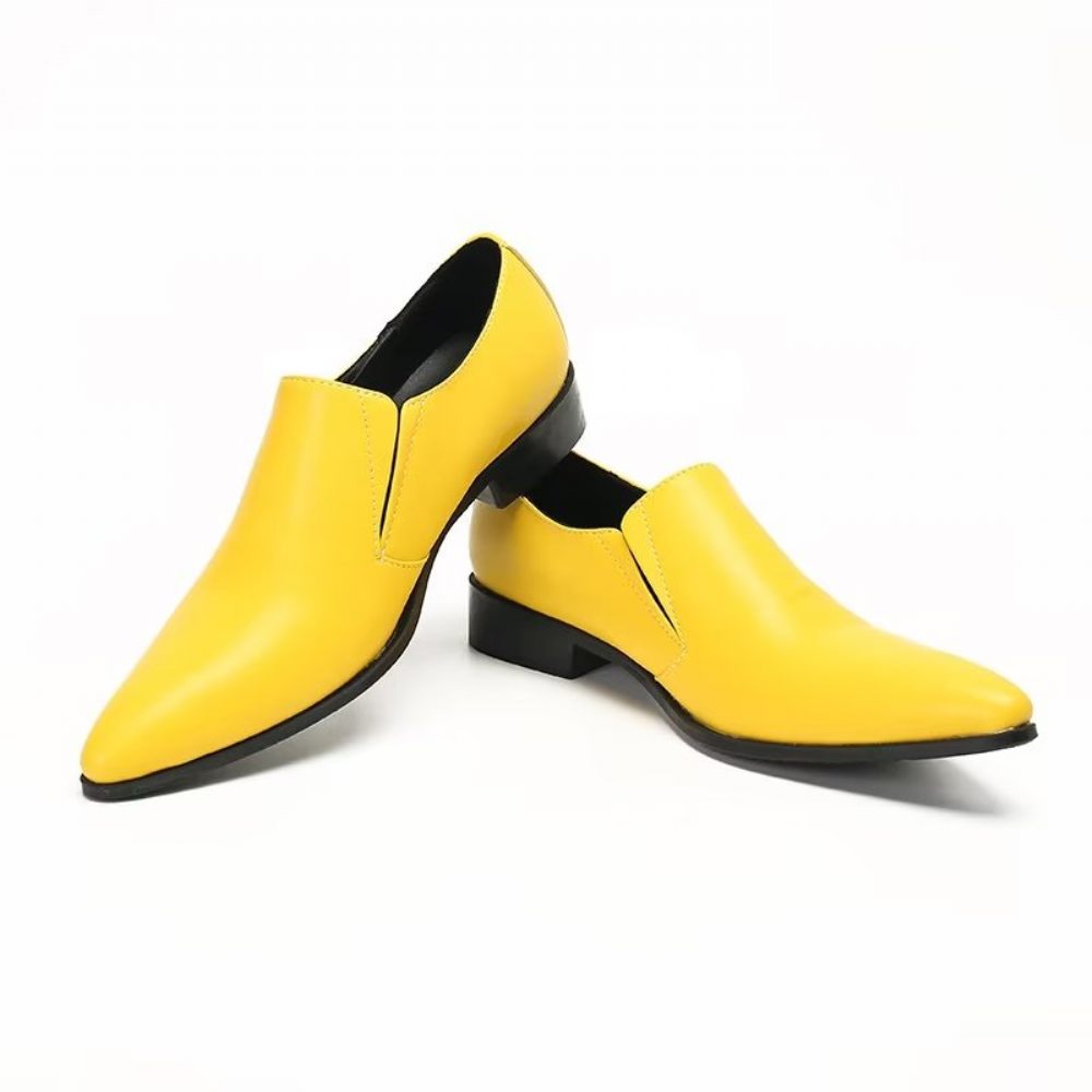 Mocassins Pour Hommes À Enfiler Élégants Cuir Lisse Luxe - Jaune