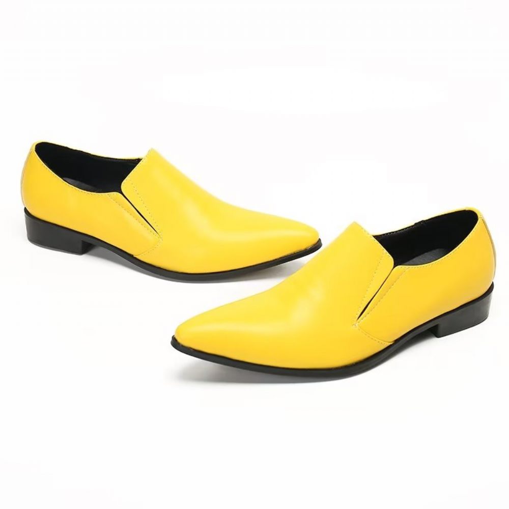 Mocassins Pour Hommes À Enfiler Élégants Cuir Lisse Luxe - Jaune