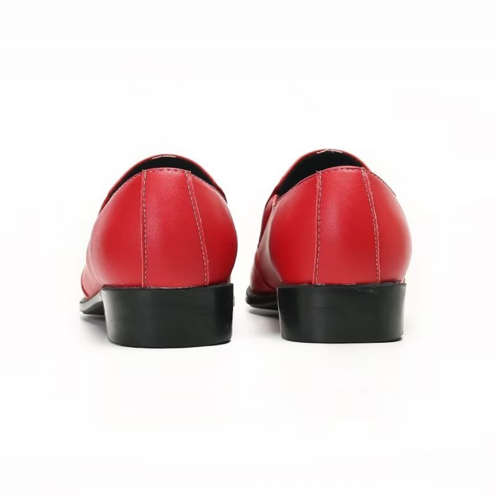 Mocassins Pour Hommes À Enfiler Élégants Cuir Lisse Luxe - Rouge