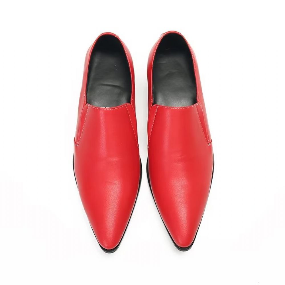 Mocassins Pour Hommes À Enfiler Élégants Cuir Lisse Luxe - Rouge