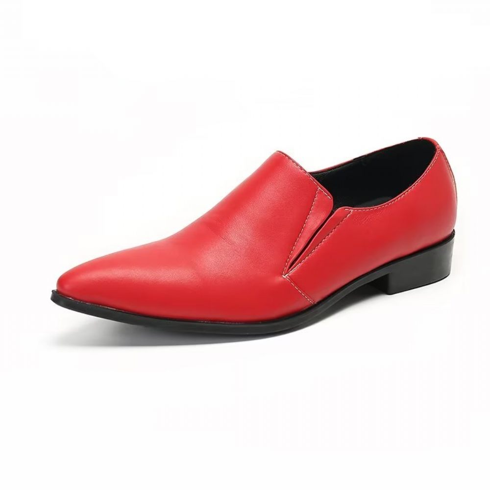 Mocassins Pour Hommes À Enfiler Élégants Cuir Lisse Luxe - Rouge