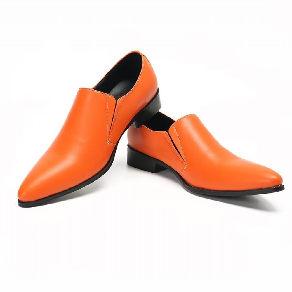 Mocassins Pour Hommes À Enfiler Élégants Cuir Lisse Luxe - Orange