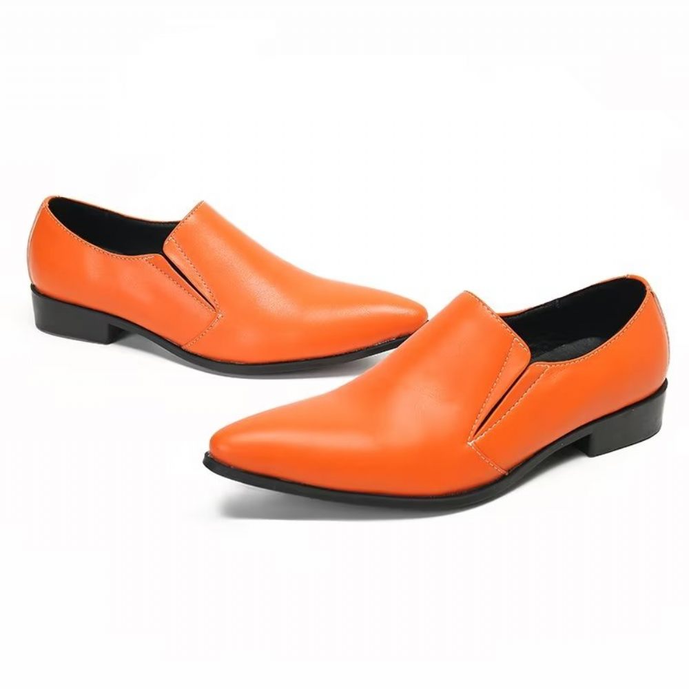 Mocassins Pour Hommes À Enfiler Élégants Cuir Lisse Luxe - Orange