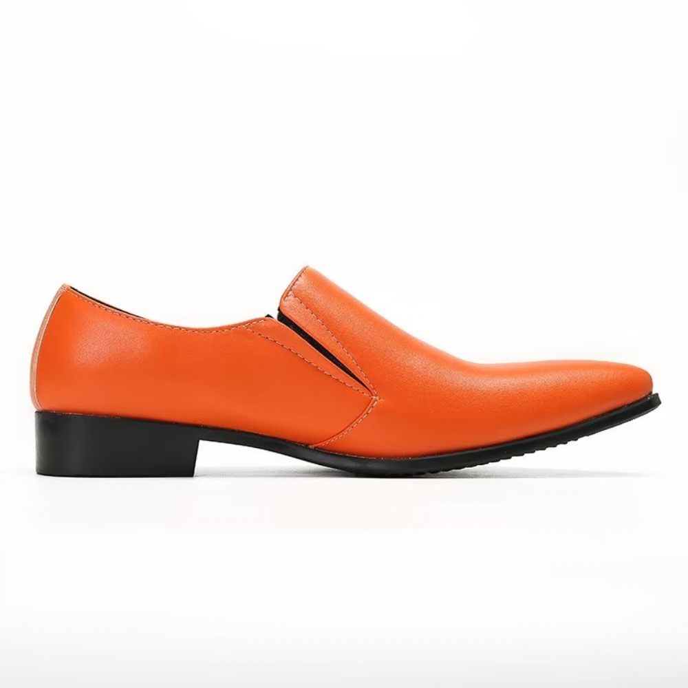 Mocassins Pour Hommes À Enfiler Élégants Cuir Lisse Luxe - Orange