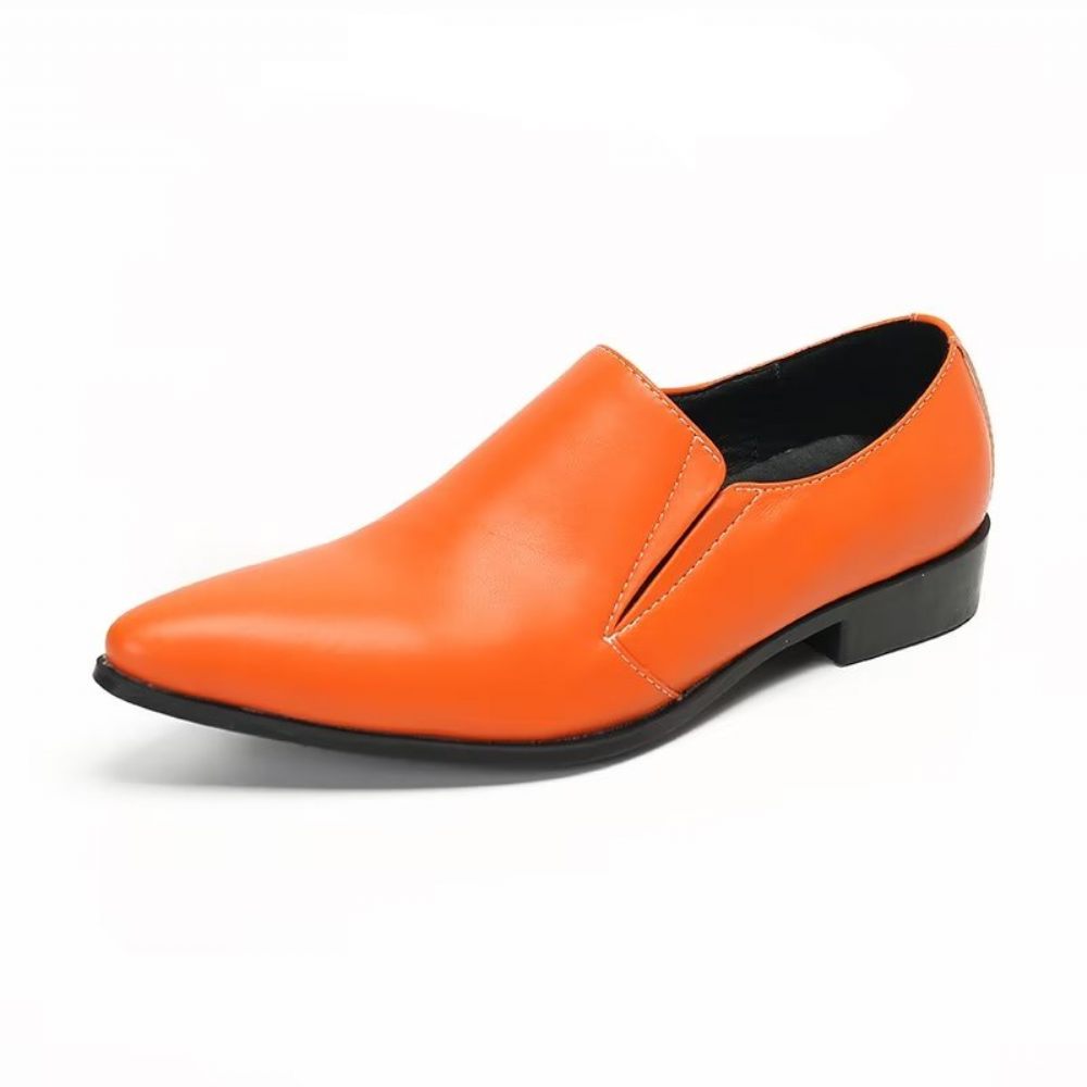 Mocassins Pour Hommes À Enfiler Élégants Cuir Lisse Luxe - Orange