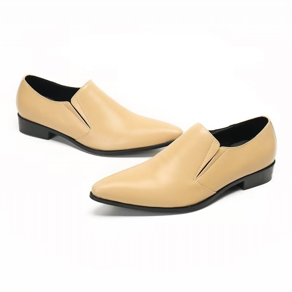 Mocassins Pour Hommes À Enfiler Élégants Cuir Lisse Luxe - Beige