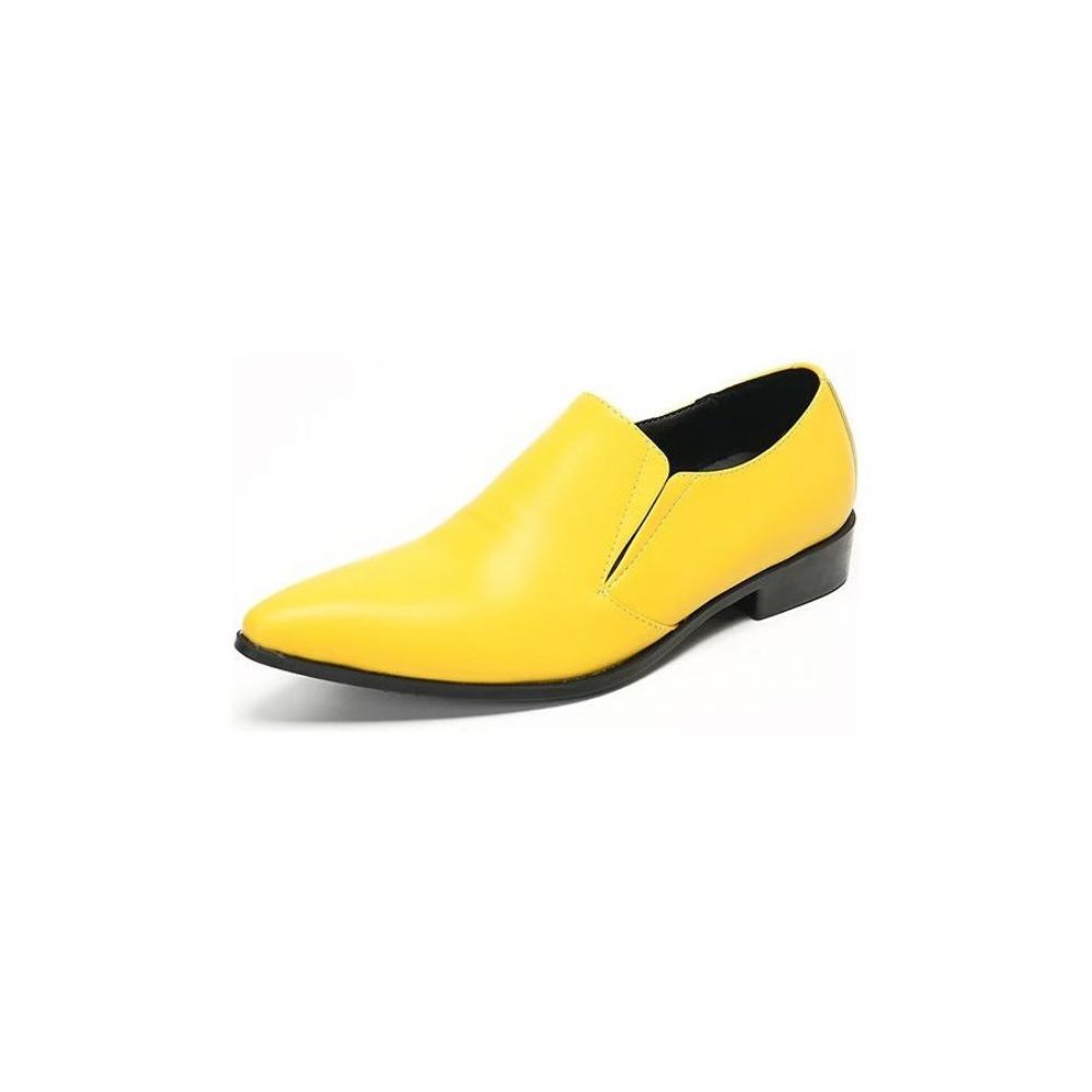 Mocassins Pour Hommes À Enfiler Élégants Cuir Lisse Luxe - Jaune