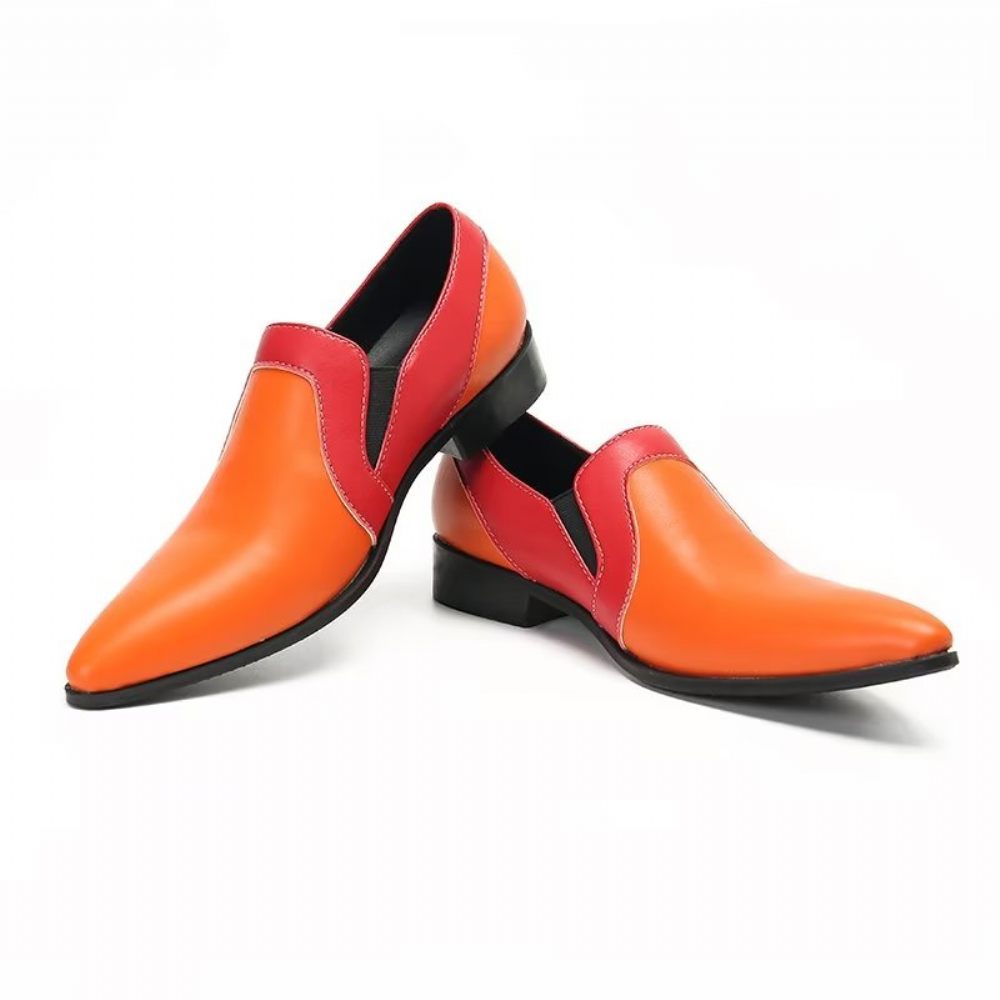 Mocassins Pour Hommes À Enfiler Élégants Cuir Raffiné - Orange