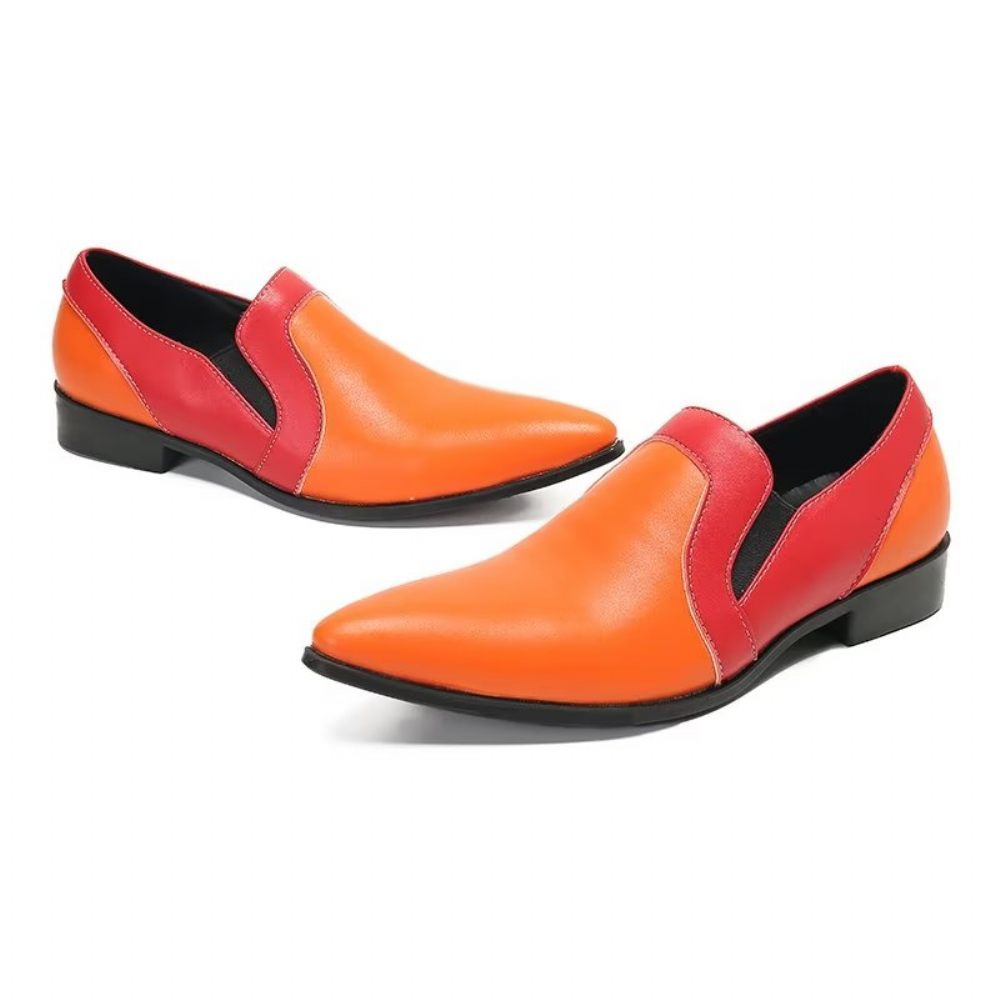 Mocassins Pour Hommes À Enfiler Élégants Cuir Raffiné - Orange