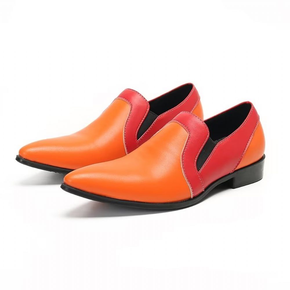 Mocassins Pour Hommes À Enfiler Élégants Cuir Raffiné - Orange