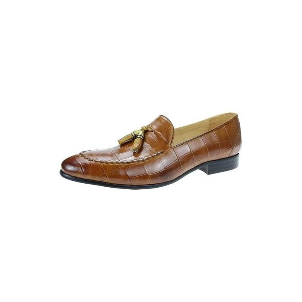 Mocassins Pour Hommes À Enfiler Motif Croco - Brun