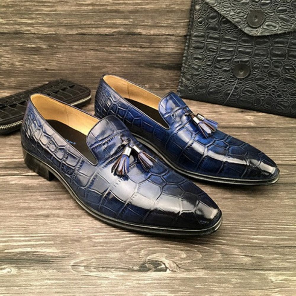 Mocassins Pour Hommes À Enfiler Pampilles Alligator Luxe - Bleu