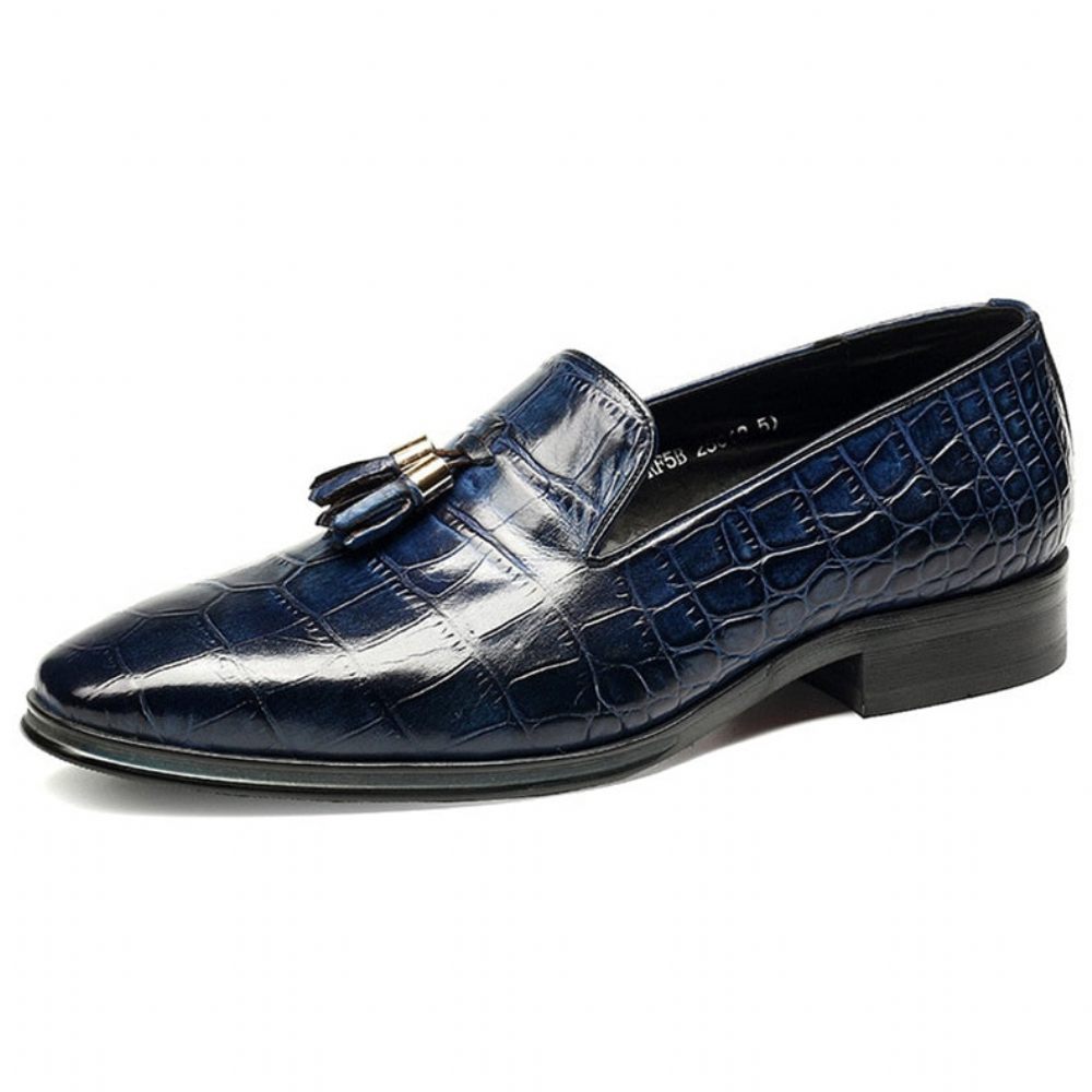 Mocassins Pour Hommes À Enfiler Pampilles Alligator Luxe - Bleu