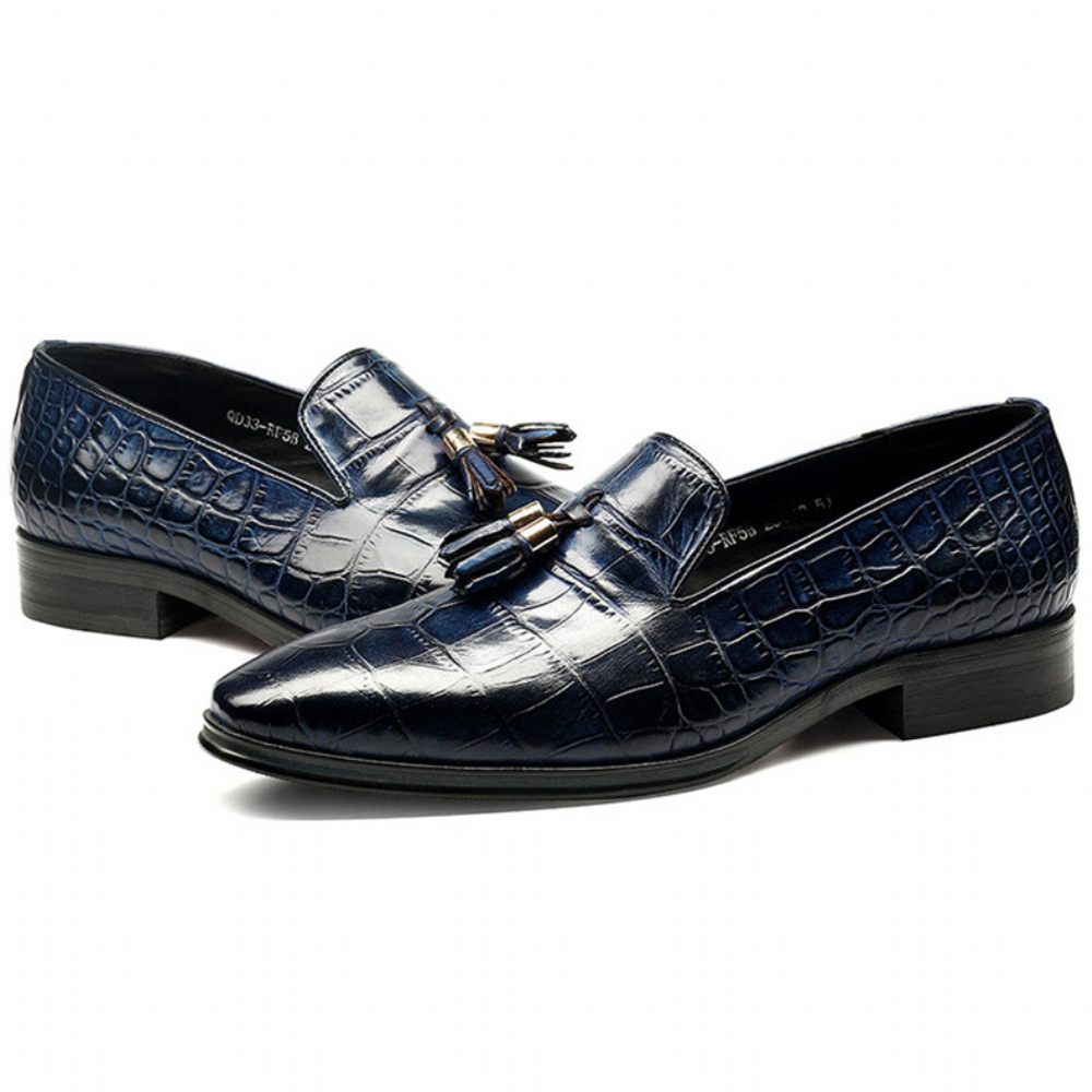 Mocassins Pour Hommes À Enfiler Pampilles Alligator Luxe - Bleu