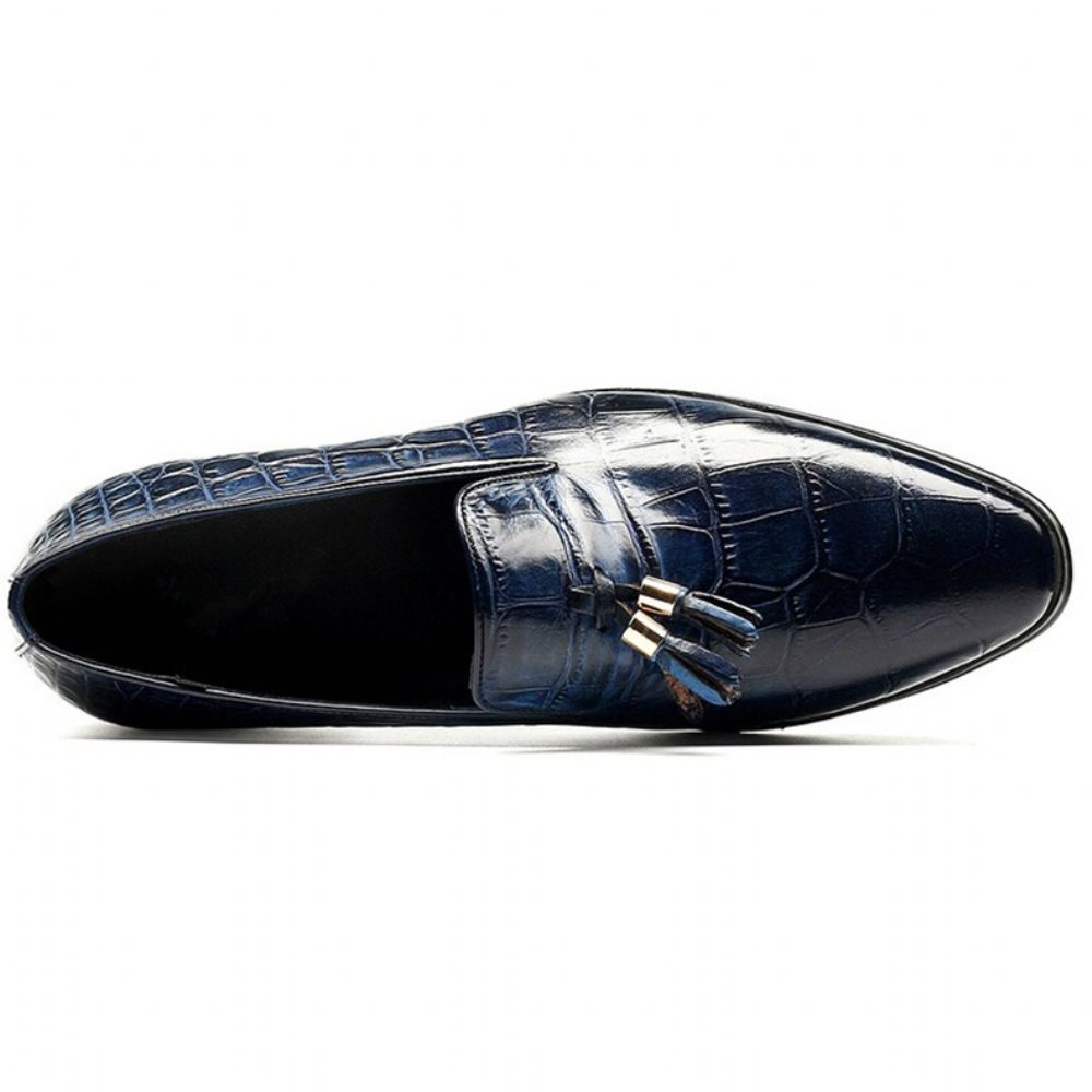 Mocassins Pour Hommes À Enfiler Pampilles Alligator Luxe - Bleu