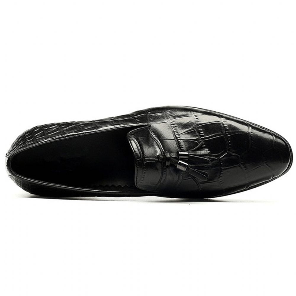 Mocassins Pour Hommes À Enfiler Pampilles Alligator Luxe - Noir