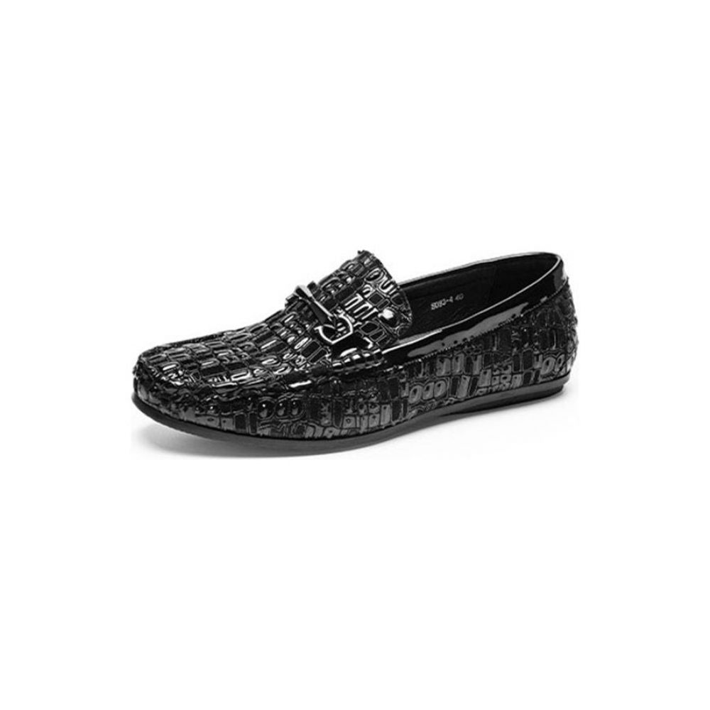 Mocassins Pour Hommes À Enfiler Respirants Texture Alligator Élégante - Noir