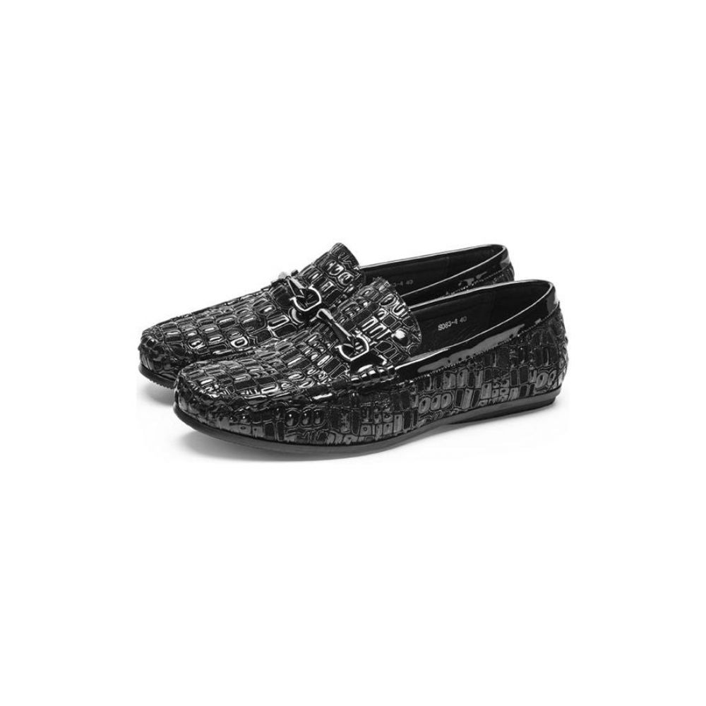 Mocassins Pour Hommes À Enfiler Respirants Texture Alligator Élégante - Noir