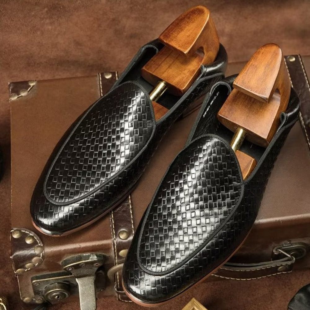 Mocassins Pour Hommes À Enfiler Texture Exotique Cuir Vache Luxe - Noir