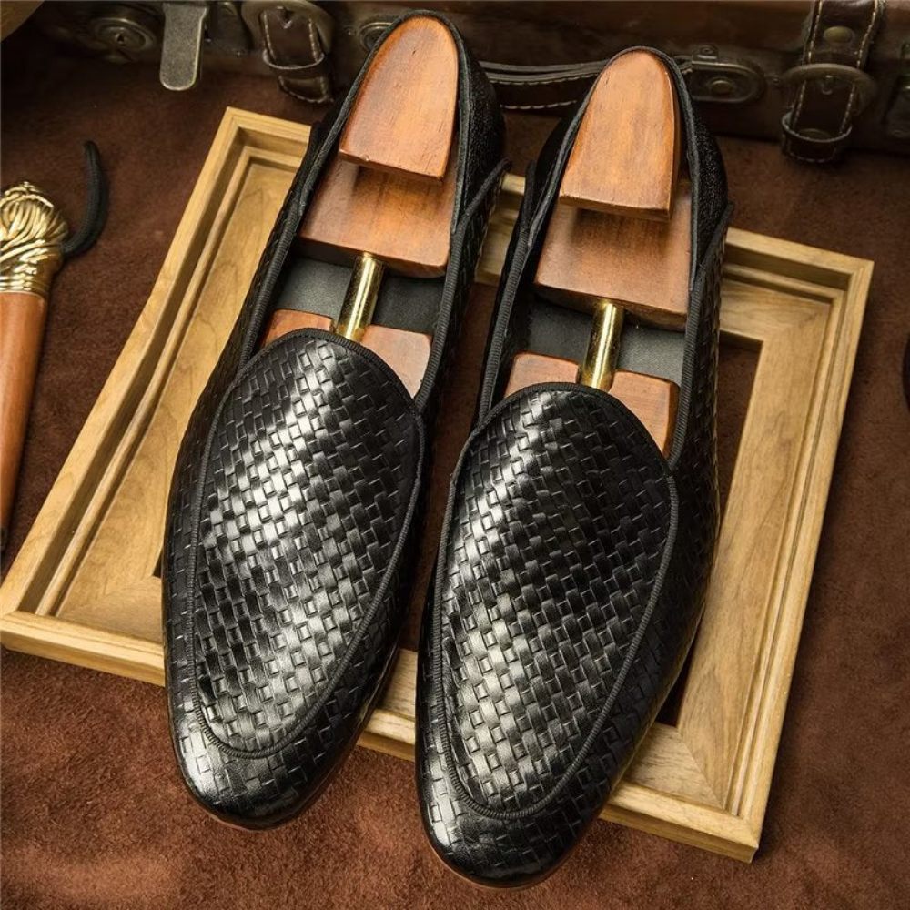 Mocassins Pour Hommes À Enfiler Texture Exotique Cuir Vache Luxe - Noir