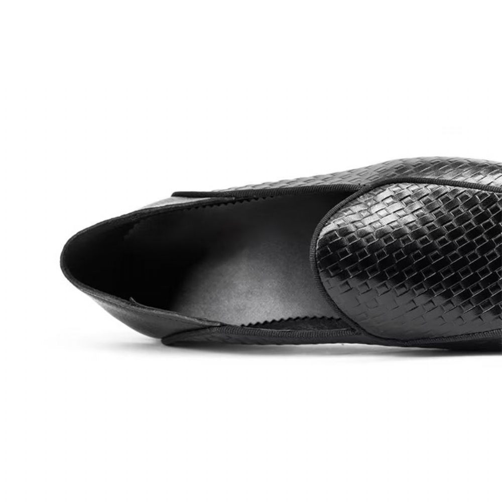 Mocassins Pour Hommes À Enfiler Texture Exotique Cuir Vache Luxe - Noir