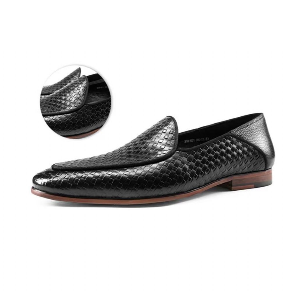 Mocassins Pour Hommes À Enfiler Texture Exotique Cuir Vache Luxe - Noir