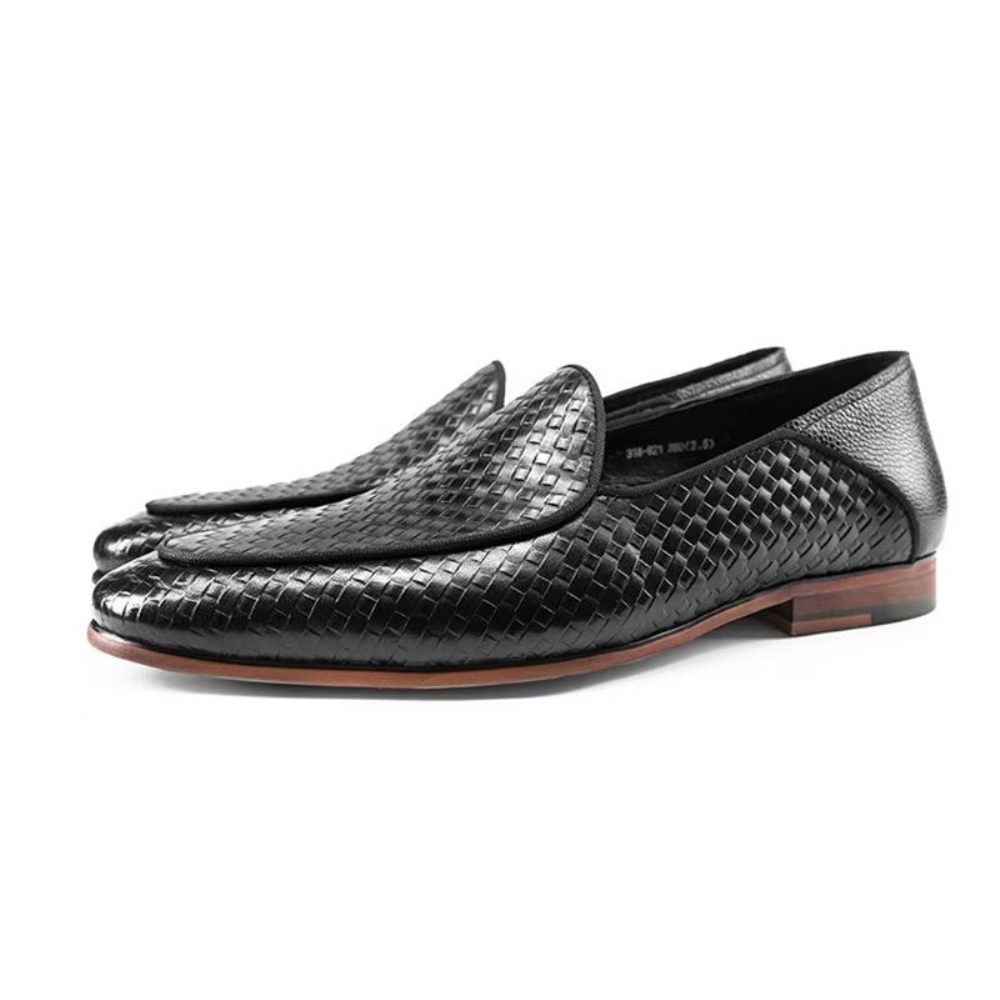 Mocassins Pour Hommes À Enfiler Texture Exotique Cuir Vache Luxe - Noir