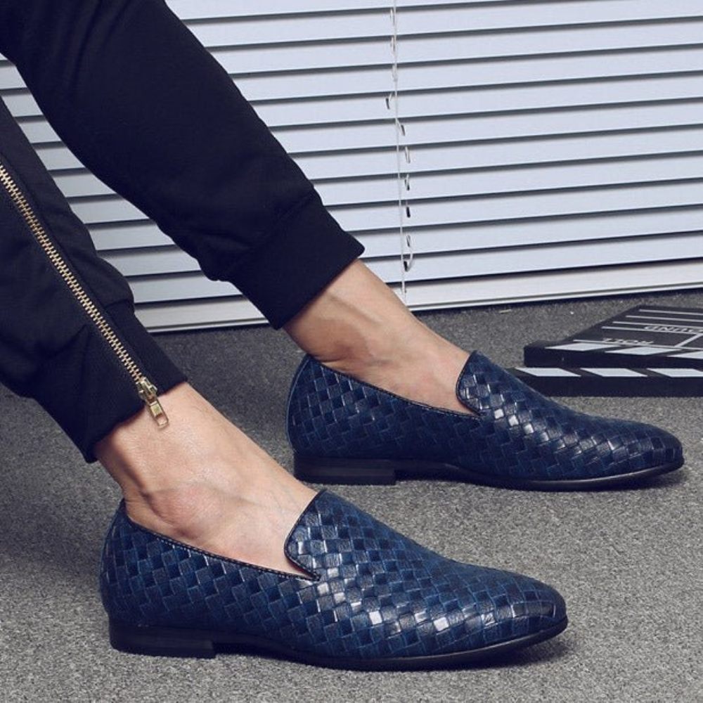 Mocassins Pour Hommes Extravagants Cuir Verni Brillant Luxe - Bleu