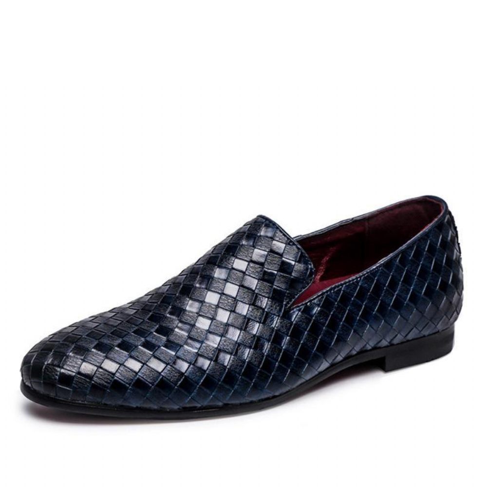 Mocassins Pour Hommes Extravagants Cuir Verni Brillant Luxe - Bleu