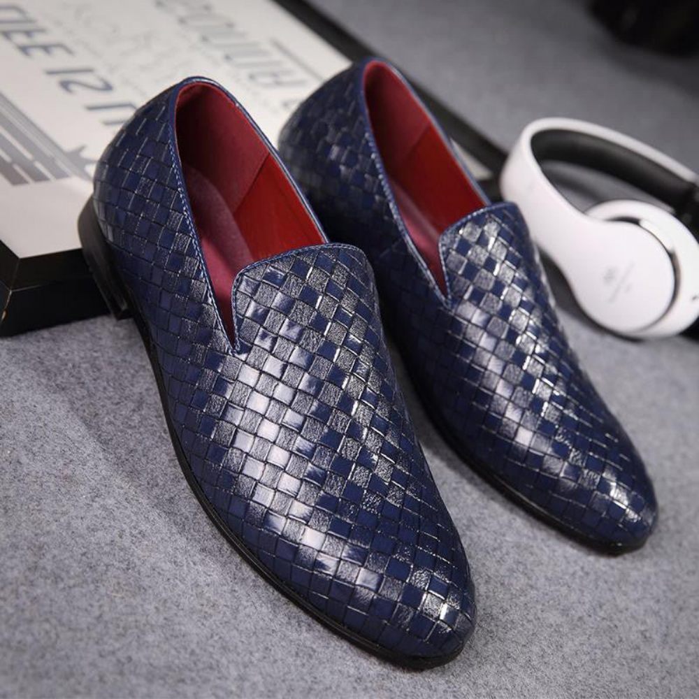 Mocassins Pour Hommes Extravagants Cuir Verni Brillant Luxe - Bleu