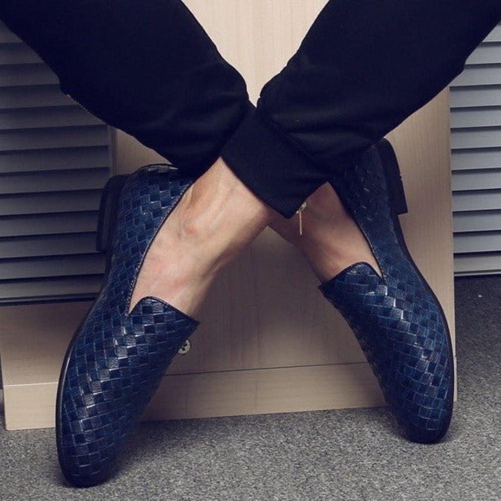 Mocassins Pour Hommes Extravagants Cuir Verni Brillant Luxe - Bleu