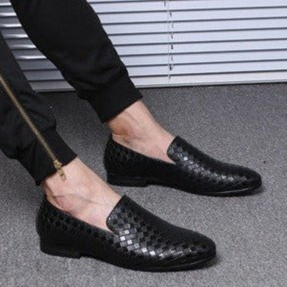 Mocassins Pour Hommes Extravagants Cuir Verni Brillant Luxe - Noir