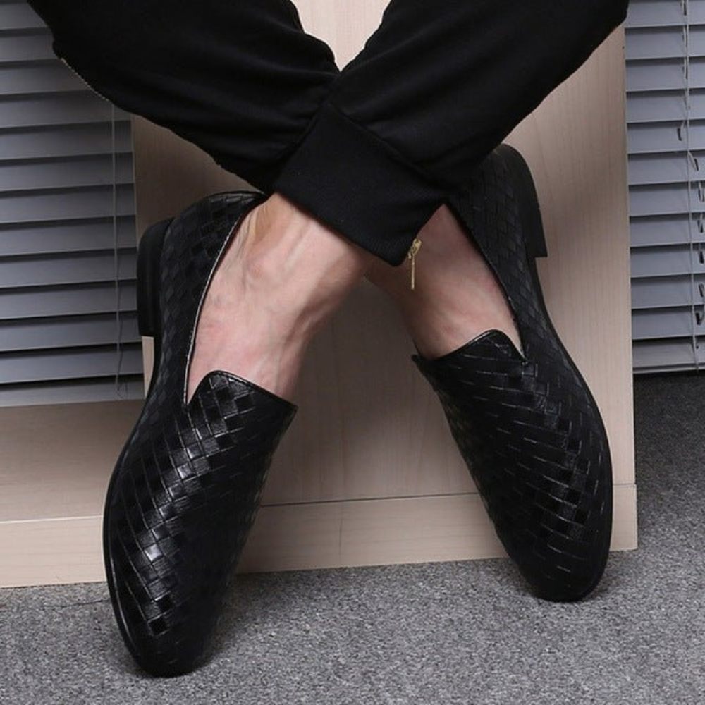 Mocassins Pour Hommes Extravagants Cuir Verni Brillant Luxe - Noir