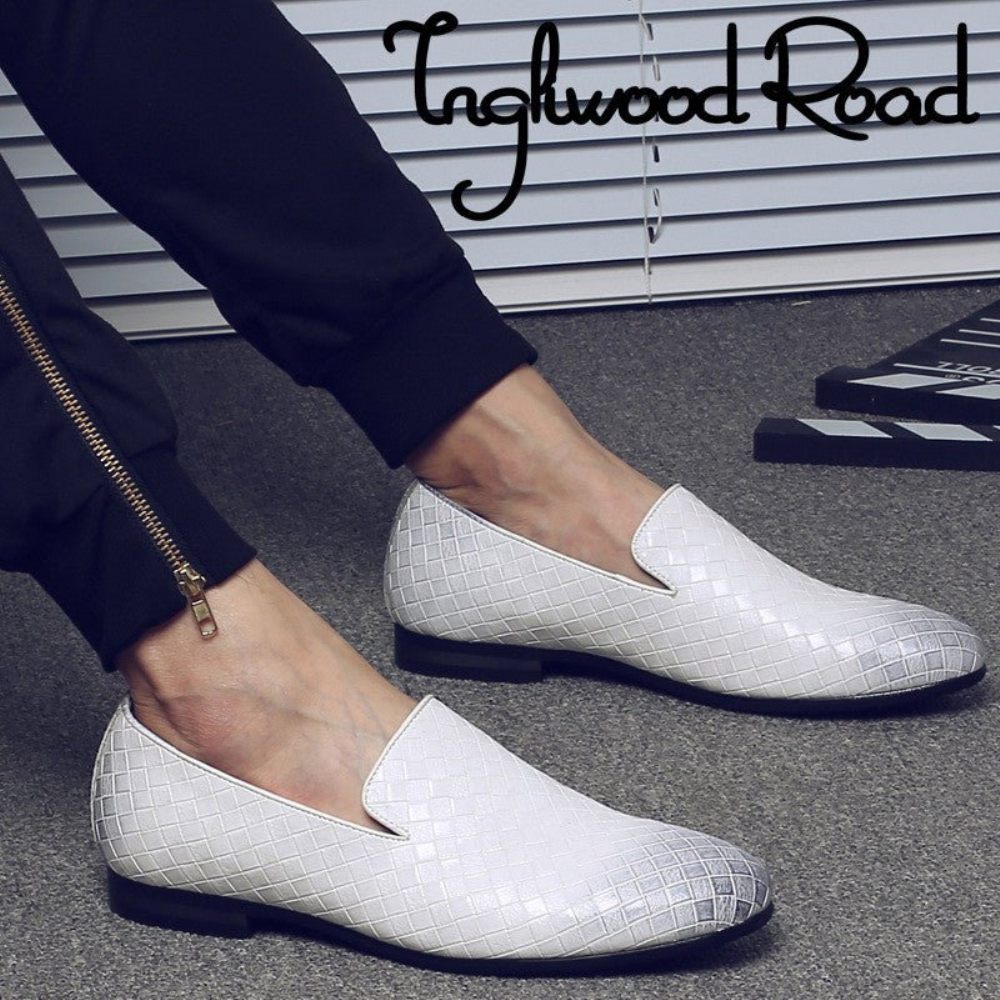 Mocassins Pour Hommes Extravagants Cuir Verni Brillant Luxe - Blanc