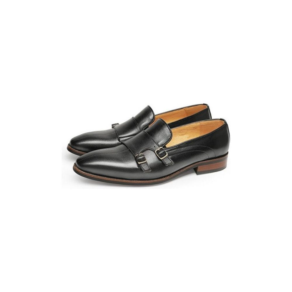 Mocassins Pour Hommes Fête Cuir Exotique Raffiné Avec Sangle Moine - Noir