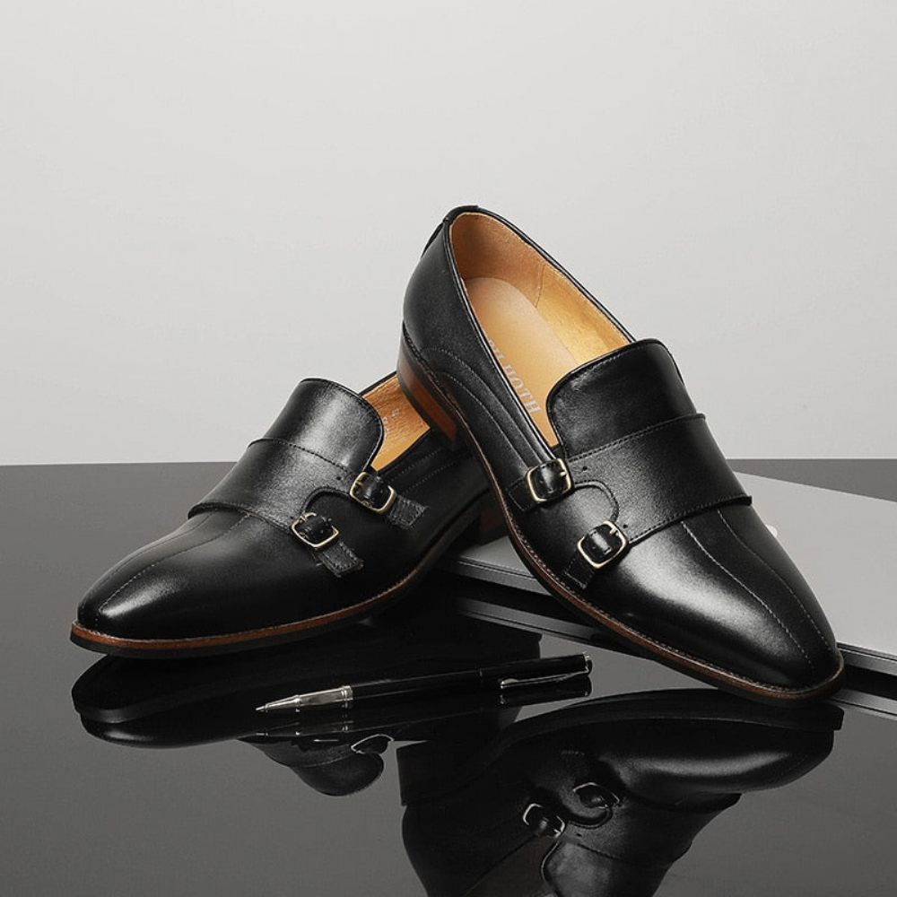 Mocassins Pour Hommes Fête Cuir Exotique Raffiné Avec Sangle Moine - Noir