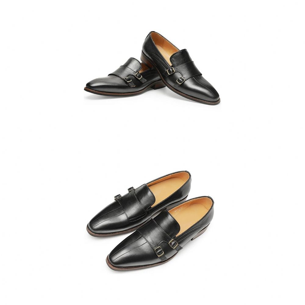 Mocassins Pour Hommes Fête Cuir Exotique Raffiné Avec Sangle Moine - Noir