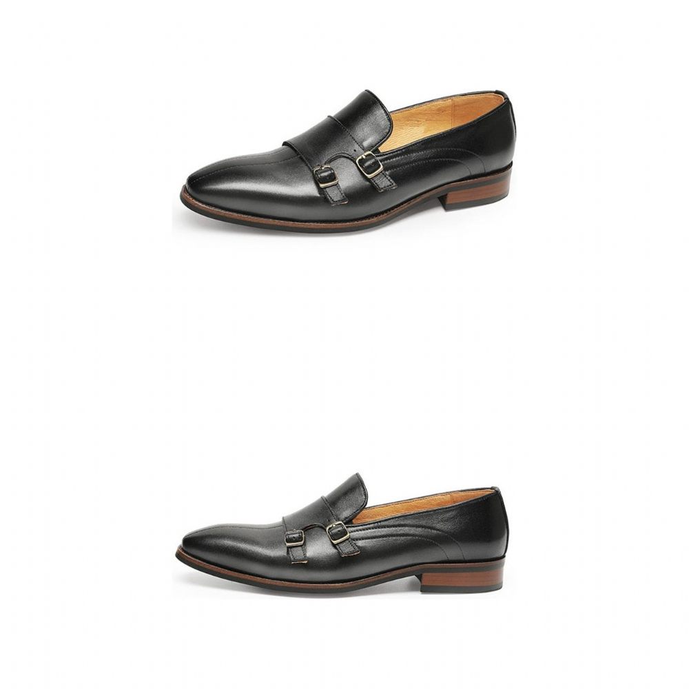 Mocassins Pour Hommes Fête Cuir Exotique Raffiné Avec Sangle Moine - Noir