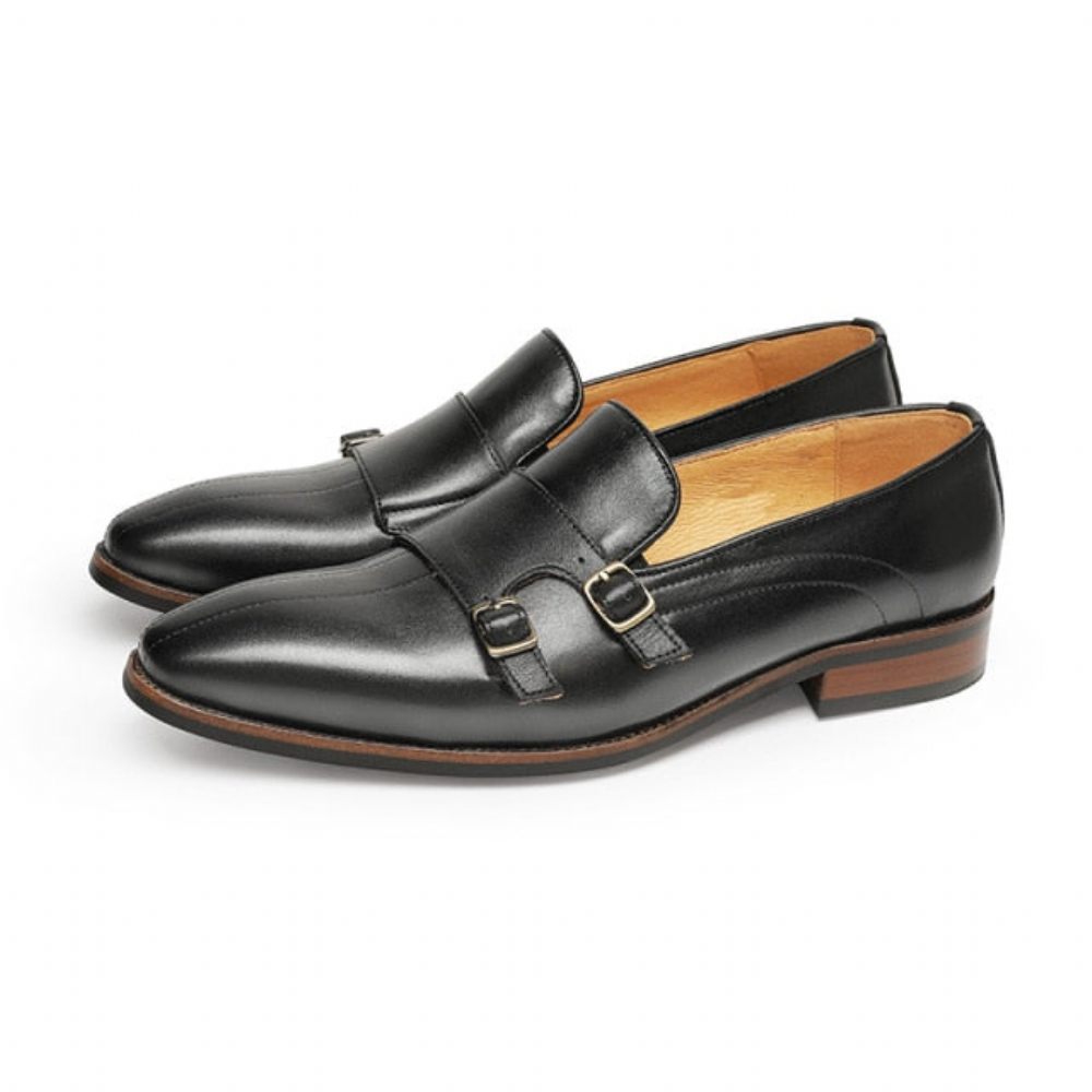 Mocassins Pour Hommes Fête Cuir Exotique Raffiné Avec Sangle Moine - Noir