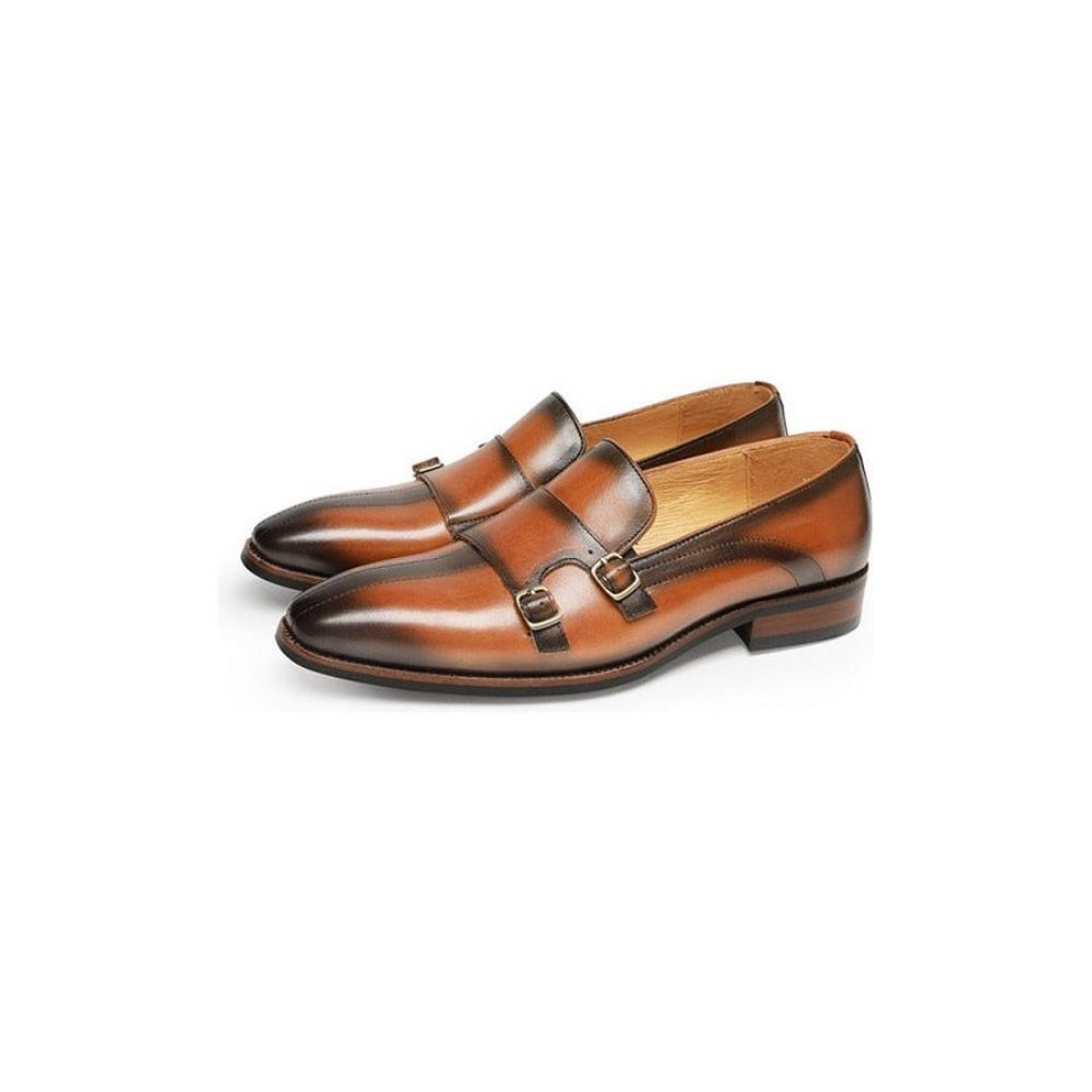 Mocassins Pour Hommes Fête Cuir Exotique Raffiné Avec Sangle Moine - Marron